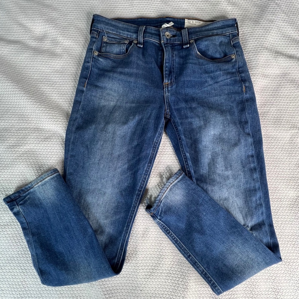 Rag & Bone Cate Mid Rise Ankle Skinny Jeans Women‎ Sz 28 Hazy Daze Distressed